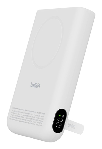 Belkin UltraCharge Pro Stromspeicher - Weiß - für Qi2-fähiges Gerät, MagSafe-fähiges Gerät, iPhone, Smartphone - 1 x Typ-C