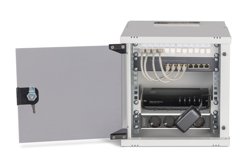 Digitus 10U Wandmontierbar Geschlossener Schrank Rackschrank für Server, Netzwerk-Geräte - Hellgrau - Glas - 30 kg Maximal