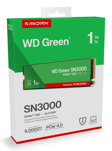 Unità stato solido Western Digital Green SN3000 WDS100T4G0E-00CPS0 - M.2 2280 Interno - 1 TB - PCI Express NVMe (PCI Expre
