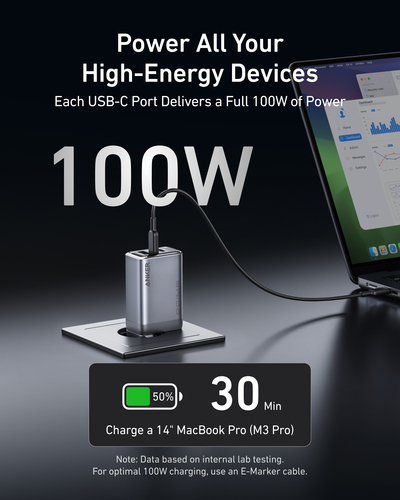 Anker Caricatore USB C 100W Prime GaN, Pieghevole e Compatto, 3 Porte GaN, per iPhone 17 Pro Max Air/Serie 16-12, MacBook,