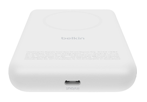 Belkin UltraCharge Pro Stromspeicher - Weiß - für Qi2-fähiges Gerät, MagSafe-fähiges Gerät, iPhone, Smartphone - 1 x Typ-C