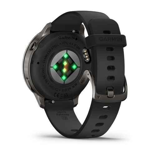 Garmin Venu 4 Smart Watch - Slate Case Color - Black Band Color - Stainless Steel, Metal Body Material - Fiber Reinforced 