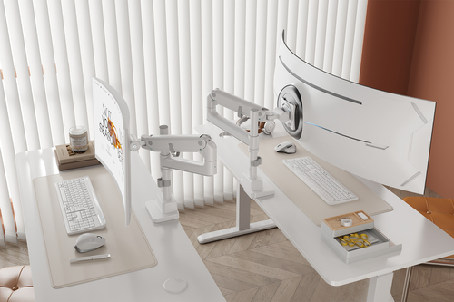 Digitus Tischhalterung für Monitor, Flachbildschirm, Gekrümmte Bildschirmanzeige - Weiß - Höhenverstellbar - 1 Unterstützt