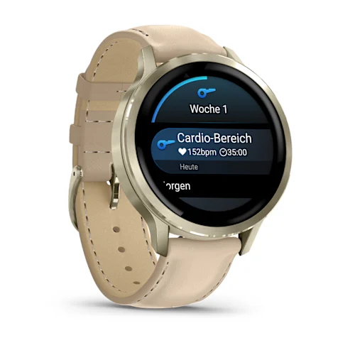 Garmin Venu 4 Smart Watch - Lunar Gold Case Color - Bone, Light Sand Band Color - Stainless Steel, Metal Body Material - F
