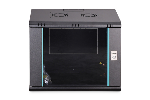 Digitus Dynamic-N 9U Wall Mountable Enclosed Cabinet Rack Cabinet for Networking, Server - Black - Steel, Glass, Sheet Ste