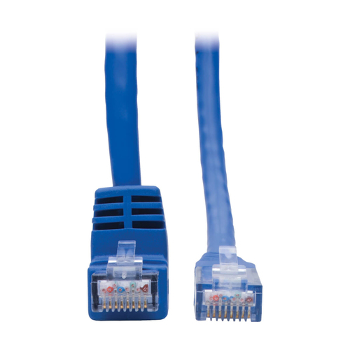 Tripp Lite N204-001-BL-DN Down-Angle Cat6 Gigabit Molded UTP Ethernet Cable (RJ45 Right-Angle Down M to RJ45 M), Blue, 1 f