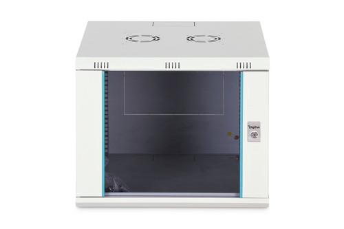 Digitus Dynamic-N 9U Wall Mountable Enclosed Cabinet Rack Cabinet for Networking, Server - Light Grey - Glass, Steel, Shee