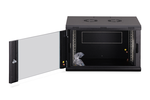 Digitus Dynamic-N 7U Wall Mountable Enclosed Cabinet Rack Cabinet for Networking, Server - Black - Steel, Glass, Sheet Ste