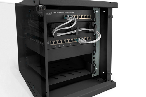 Digitus SOHO PRO 6U Wall Mountable Enclosed Cabinet Rack Cabinet for Networking254 mm Rack Depth - Black - Glass, Steel, S