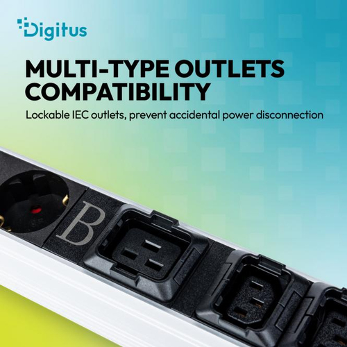 Digitus Basis IT PDU, single-phase 32 A, 24 x C13, 2 x C19, 4 x grounded outlets, 3 m power cord, IEC 60309 32 A plug. PDU
