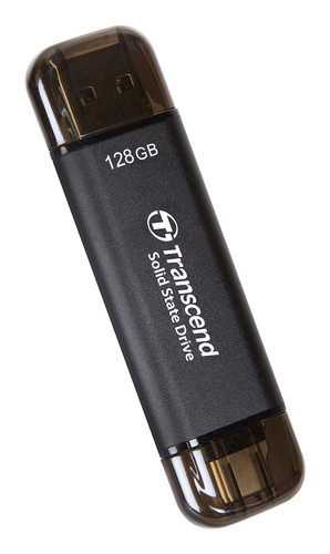 Transcend Tragbar Solid State-Laufwerk - Extern - 128 GB - Schwarz - Dashcam, Desktop-PC, Notebook, Tablet, Smartphone, Sp