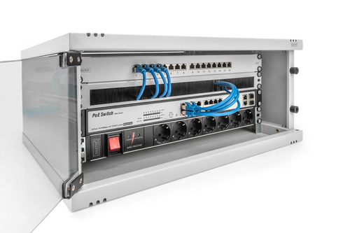 Digitus 4U Wall Mountable Enclosed Cabinet Rack Cabinet for Networking, Equipment - Light Grey - Glass, Sheet Steel - 60 k