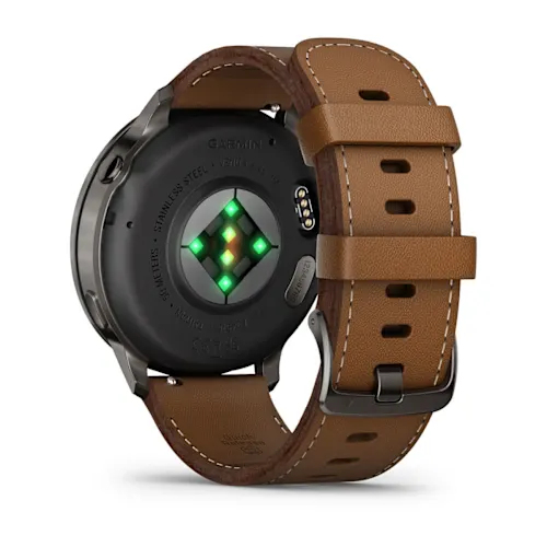 Garmin Venu 4 Smart Watch - Slate Case Color - Black, Brown Band Color - Stainless Steel, Metal Body Material - Fiber Rein