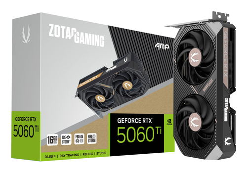 Zotac GAMING GeForce RTX 5060 Ti AMP. Graphics processor family: NVIDIA, Graphics processor: GeForce RTX 5060 Ti. Discrete
