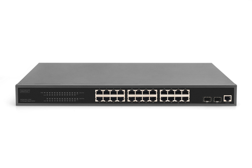 Digitus 24-Port Gigabit PoE Networkswitch,19 Zoll, L2 managed,2 Uplink Ports, SFP, 430 W, af/at. Switch type: Managed, Swi