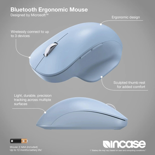 Incase Designed by Microsoft Ergonomic Maus - Bluetooth - Blau - Kabellos - Scroll-Rad - 2 x AAA Battery Supported