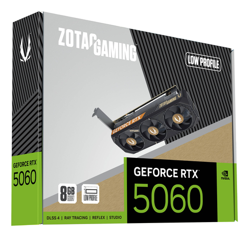 Zotac GAMING GeForce RTX 5060 Low Profile. Graphics processor family: NVIDIA, Graphics processor: GeForce RTX 5060. Discre