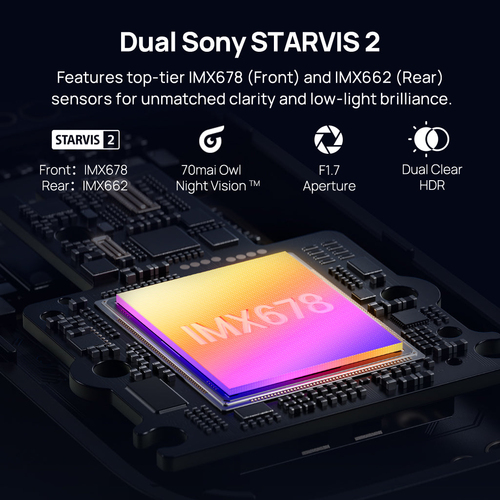 70mai M800 + RC14. HD type: 4K Ultra HD, Main camera resolution: 3840 x 2160 pixels, Main camera viewing angle: 140°. Inte