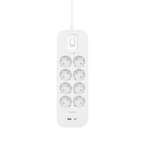 Belkin Connect Überspannungsschutz - Weiß - 1 x USB Typ A, 1 x USB Typ C, 8 x Wechselstrom - 900 J - 2 m - Wandmontierbar
