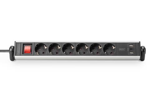 Digitus Steckdosenleiste - Winkelsteckverbinder - 6 x Wechselstrom, 3 x USB - 1,50 m Kabel - 16 A Stromstärke - 120 V AC, 