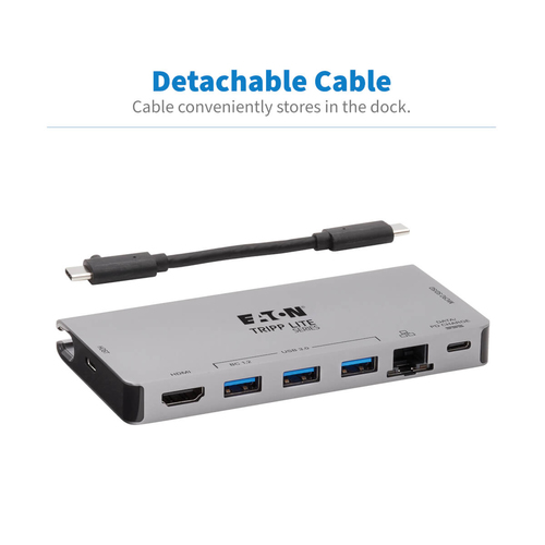 Tripp Lite U442-DOCK5D-GY USB-C Dock - 4K HDMI, USB 3.x (5Gbps), USB-A/C Hub Ports, GbE, Memory Card, 100W PD Charging, De