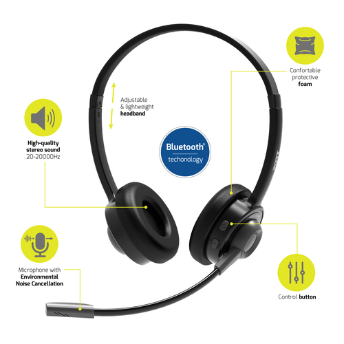 Port Connect PRO LITE 200 Wired/Wireless Over-the-head, On-ear Stereo Headset - Microsoft Teams Certification - Binaural -