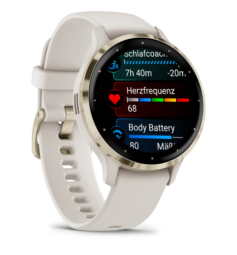 Garmin Venu 3S Smart Watch - Round Case Shape - 41 mm Case Height - 41 mm Case Width - Soft Gold Stainless Steel Body Colo