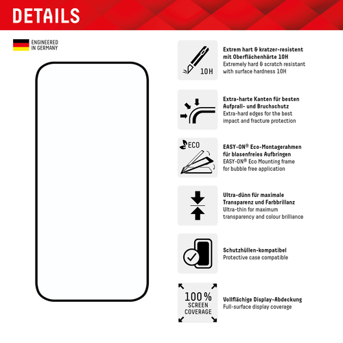 DISPLEX Premium Glas (Full Cover) für Apple iPhone 15/15 Pro