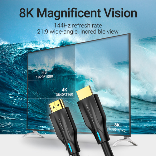 Vention 8K HDMI Cable 3M Black, 3 m, HDMI Type A (Standard), HDMI Type A (Standard), 3D, 48 Gbit/s, Audio Return Channel (