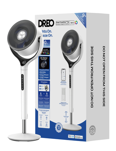 Dreo TurboPoly 565S – Ventilatore Circolatore Smart con Tecnologia TurboWind – Gittata 30,5m, Flusso d'Aria 3D, Luce RGB, 
