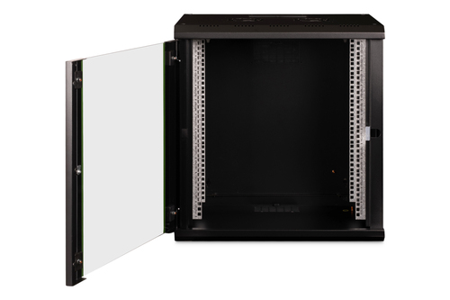 DIGITUS Professional 12U Wandmontierbar Rackschrank für LAN-Schalter, Patchfeld - 482,60 mm Rack-Breite - Schwarz - Stahl,