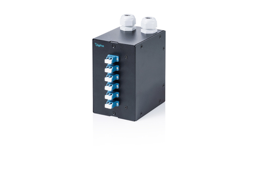 Digitus Fiber optic DIN rail distributor, 6 port, SC SX/LC DX, black. Product colour: Black, Housing material: Aluminium. 
