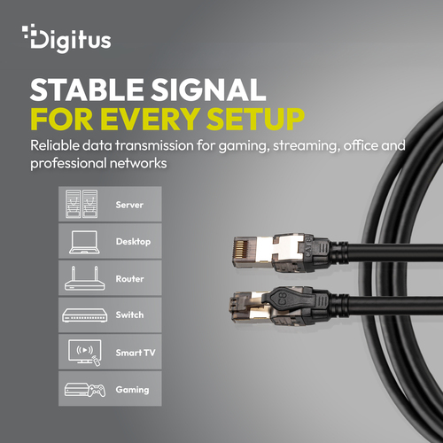 Digitus CAT 8.1 S/FTP patch cable, 3 m, 10 pieces. Cable length: 3 m, Cable standard: Cat8.1, Cable shielding: S/FTP (S-ST