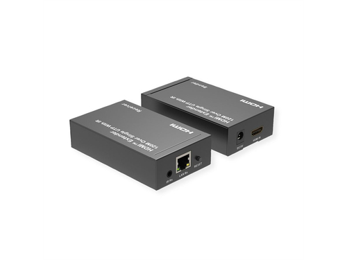 Roline Video-Extender-Transmitter/Receiver - Verkabelt - 120 m Reichweite - 2 x Netzwerk (RJ-45) - 1 x HDMI Ein - 1 x HDMI