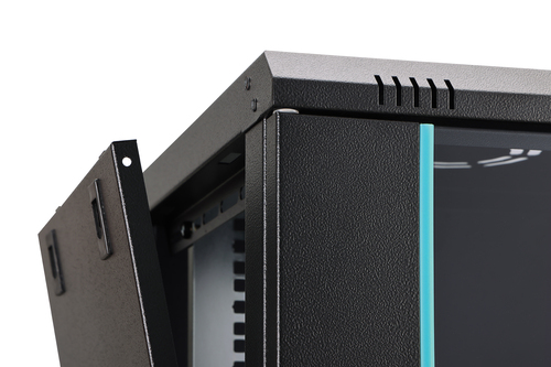 Digitus Dynamic-N 9U Wall Mountable Enclosed Cabinet Rack Cabinet for Networking, Server - Black - Steel, Glass, Sheet Ste