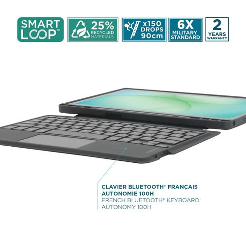 MOBILIS C2 Tastatur/Cover (Folie) für 27,9 cm (11 Zoll) Samsung Galaxy Tab A9+ Tablet - Schwarz - Polyethylenterephthalat 