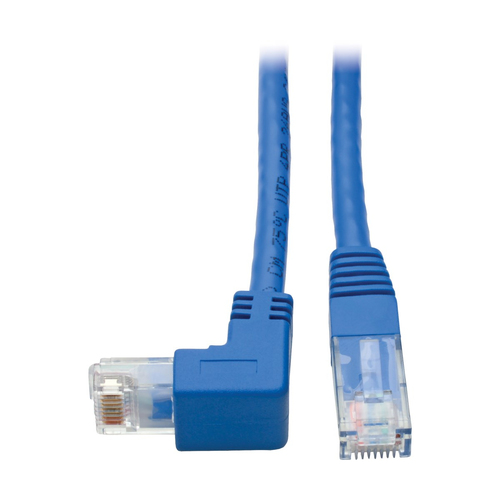 Tripp Lite N204-001-BL-DN Down-Angle Cat6 Gigabit Molded UTP Ethernet Cable (RJ45 Right-Angle Down M to RJ45 M), Blue, 1 f