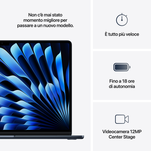 Computer portatile - Apple MacBook Air MW1M3T/A 38,9 cm (15,3") - Apple M4 - 16 GB - 512 GB SSD - Italiano Tastiera - Midn