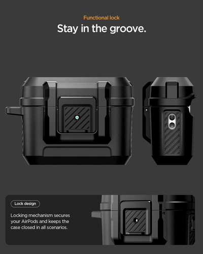 Spigen Lock Fit AirPods Pro 3 Case Matte Black. Product type: Case, Material: Polycarbonate (PC), Thermoplastic polyuretha