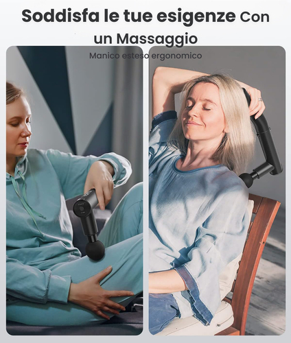 Renpho Extend Massage Gun R-C004, Pistola Massaggiante con Manico di Estensione Rimovibile, 4 Testine e 4 Velocità. Uso ap
