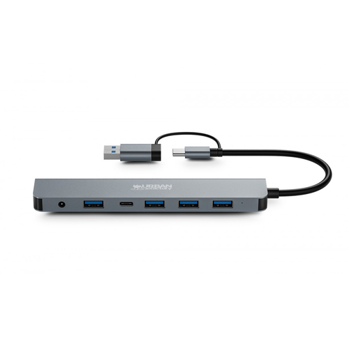 Hub USB Urban Factory MINEE - USB Type A, USB Type C - 640 Mo/s - Ordinateur portable, Tablette, Smartphone, Bureau - Gris