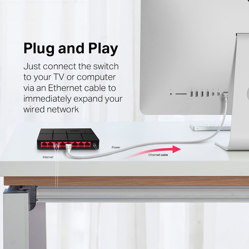 Mercusys MS108G 8 Ports Ethernet Switch - Gigabit Ethernet - 10/100/1000Base-T - 2 Layer Supported - Twisted Pair - Desktop