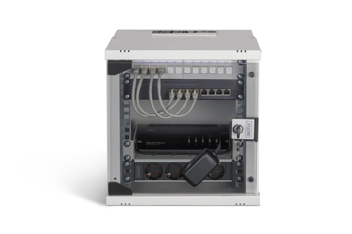 Digitus 10U Wandmontierbar Geschlossener Schrank Rackschrank für Server, Netzwerk-Geräte - Hellgrau - Glas - 30 kg Maximal