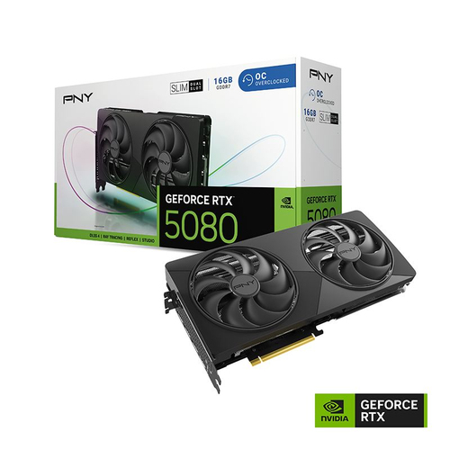 Carte Graphique PNY NVIDIA GeForce RTX 5080 16GB Slim - 16 Go - Double E nécessaire - Refroidisseur de Ventilateur