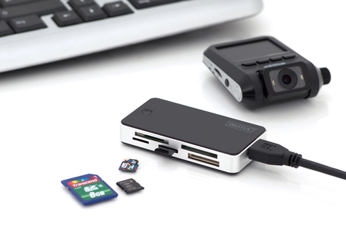 Digitus Card Reader All-in-one, USB 3.0. Compatible memory cards: CF, MMC, MMC Mobile, MMC+, MMCmicro, MS Micro (M2), MS P
