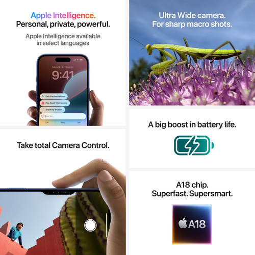 Apple iPhone 16 128GB Verde acqua. Dimensioni diagonale schermo: 15,5 cm (6.1""), Risoluzione del display: 2556 x 1179 Pix