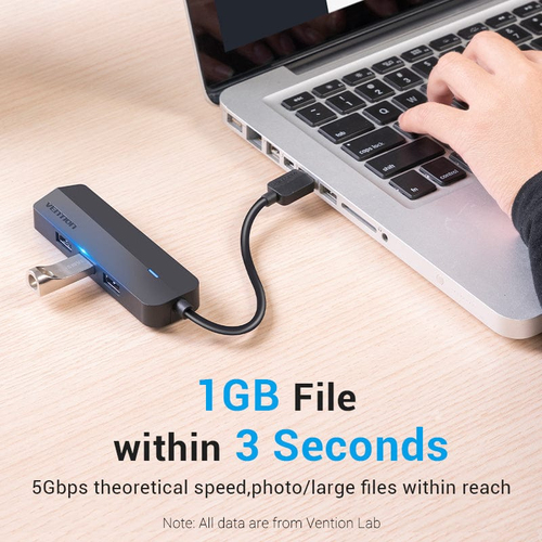 Vention CHNBB USB/Ethernet Combo Hub - USB 3.0 - 640 MB/s - Desktop, Smartphone, Hard Drive, Mouse - Portable - Black - 4 