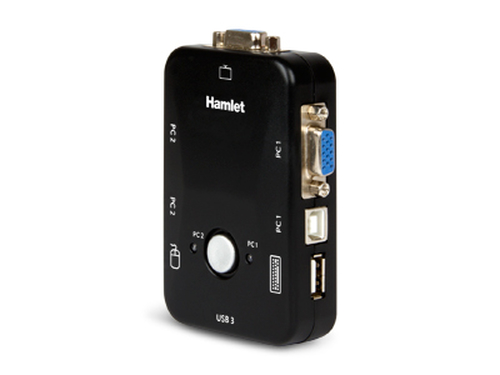 Hamlet KVM Switch per 2 PC + 3 Porte USB + VGA. Consente di condividere due PC o Notebook con un unica tastiera e mouse US