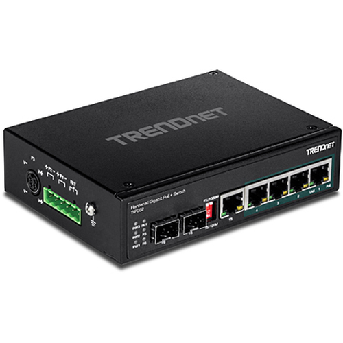 6-port hardened Industrial Gigabit PoE+ Switch (5 Gigabit / 1 shared SFP / 1 dedicated SFP)