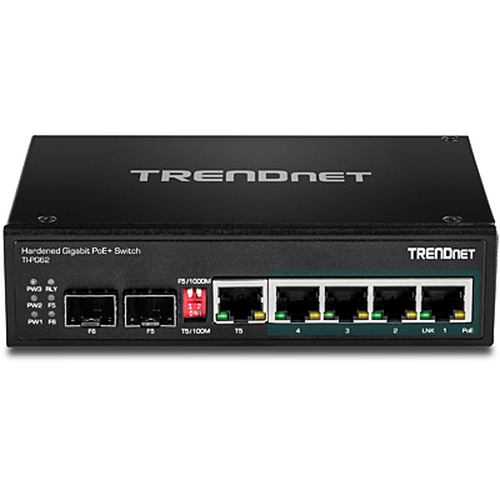6-port hardened Industrial Gigabit PoE+ Switch (5 Gigabit / 1 shared SFP / 1 dedicated SFP)
